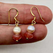 Load image into Gallery viewer, Gem Quality Rhodochrosite Pearl Drop Golden French Wire Earrings
