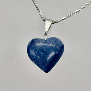 Aventurine Heart with Sterling Silver 18" Box Necklace | 7/8" Long | Blue |