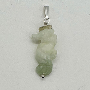 Serpentine Seahorse Sterling Silver Pendant | Green | 1 1/4" Long | 1 Pendant |