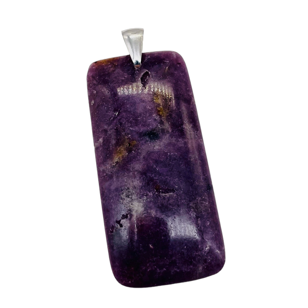 Natural Purple Lepidolite Large Rectangular Sterling Silver Pendant | 2 3/4
