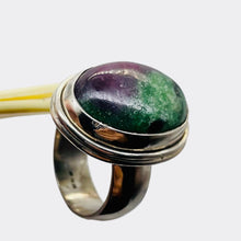 Load image into Gallery viewer, Gemstone Oval Ruby Zoisite Sterling Silver Ring| Size 7.5 | Green Red | 1 Ring |
