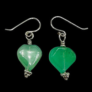 Chrysoprase Hearts Sterling Silver Earrings, Delightful | 1" Long |