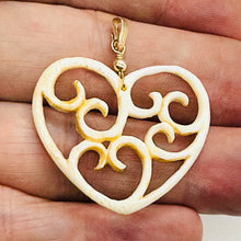 Load image into Gallery viewer, Heart Shape Delicate Carved Bone 14K Gold Filled Pendant| 1 3/4&quot; Long | Cream |
