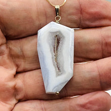 Load image into Gallery viewer, Chalcedony Druzy Designer Cut Sterling Silver Pendant | 2&quot; Long | Blue |
