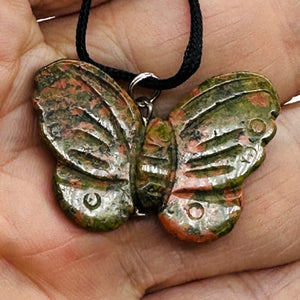 Unakite Stone Butterfly Pendant | 1" Long | Green, Pink | 1 Pendant Necklace |