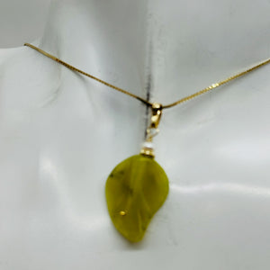 Jade Carved Leaf Sterling Silver Drop Pendant | 1 1/4" Long| Green | 1 Pendant|
