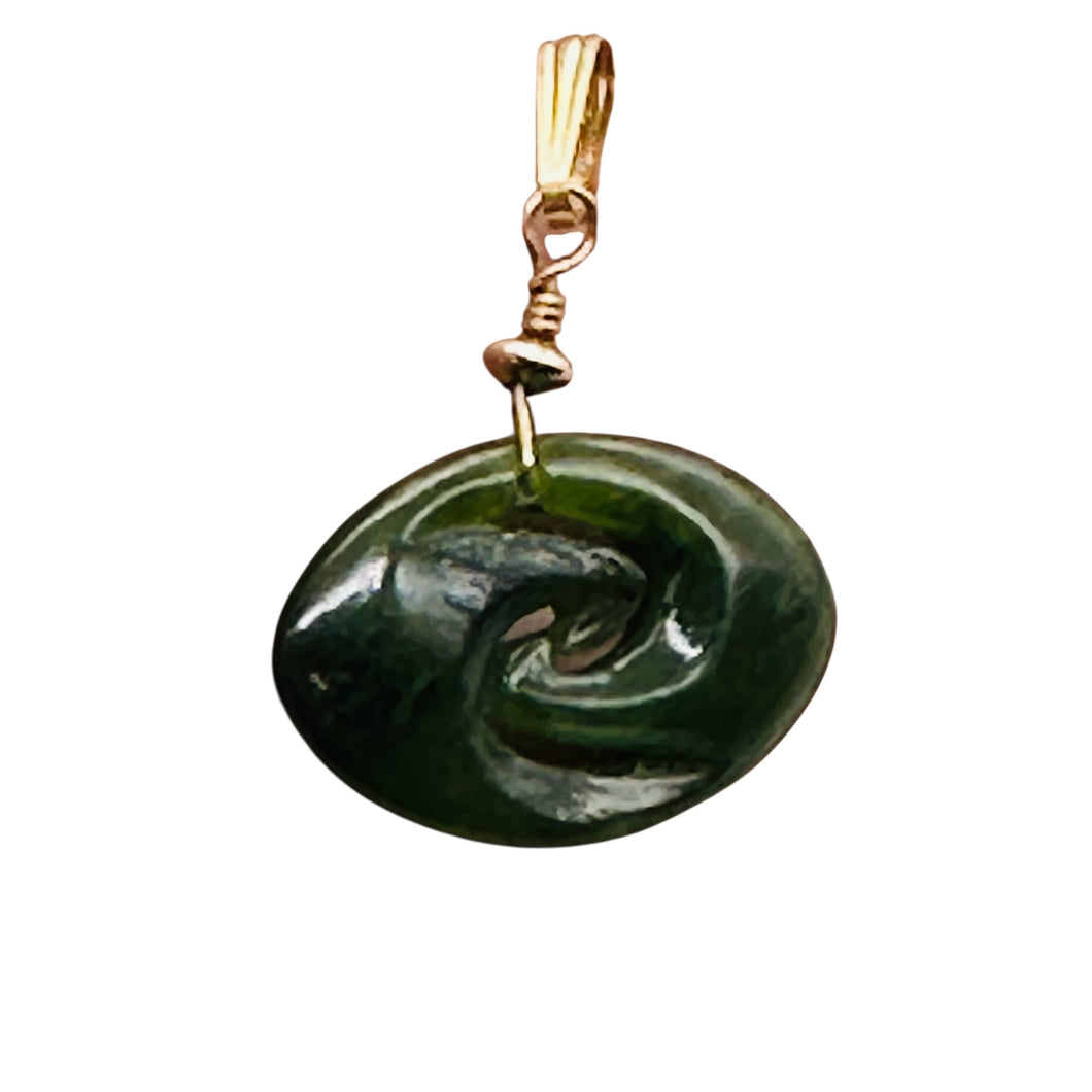 Jade New Zealand Maori Koru 14K Gold Filled Pendant | Green | 1