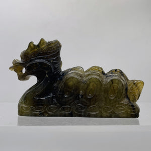 Labradorite Carved Year 2000 Dragon Figurine | 80x45x16mm | Dark Green