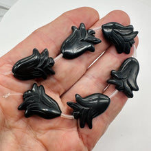 Load image into Gallery viewer, Hand Carved Black Obsidian Flower Bead 8 inch Strand 10192HS

