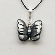 Load image into Gallery viewer, Flutter Carved Hematite Butterfly and Sterling Silver Pendant 509256HMS

