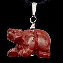 Load image into Gallery viewer, Natural Braciated Jasper Bear Sterling Silver Pendant | 13x18x9mm | Dark Brick Red
