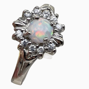 Gemstone Round CZ Opal Sterling Silver Ring | 6 | Fire Green Red | 1 Ring |