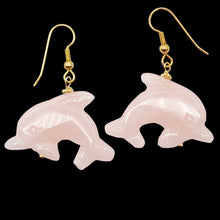 Load image into Gallery viewer, Rose Quartz 14K Gold Filled Dolphin Drop/Dangle Earrings| 1 1/2" Long | Pink |
