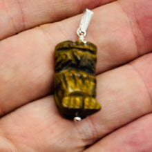 Load image into Gallery viewer, Owl Tigers Eye Pendant Necklace | Semi Precious Stone Jewelry | Yellow Gold
