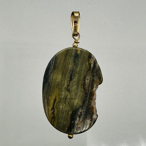 Ocean Jasper with Quartz 14Kgf Pendant | Green. Gold | 2" Long |