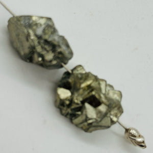 Pyrite Crystal Nugget Beads | 21x17x12mm to 19x14x14mm | Silver Gold | 2 Beads |