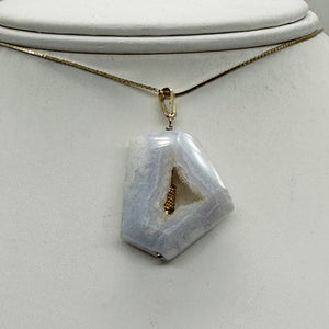 Chalcedony Druzy Designer Cut Sterling Silver Pendant | 1 1/2" Long | Blue |