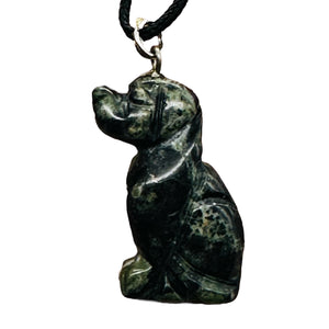 Kambaba Jasper Puppy Dog Pendant Necklace | 3/4' Long| Black, Green | 1 Pendant|