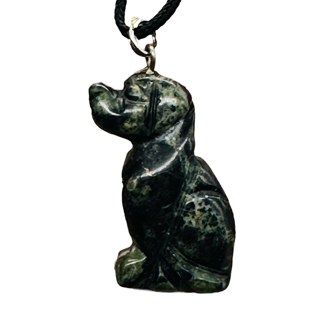 Kambaba Jasper Puppy Dog Pendant Necklace | 3/4' Long| Black, Green | 1 Pendant|