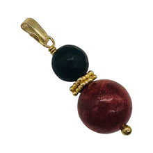 Load image into Gallery viewer, Black Stone Africa Round Bead and Coral 14K Gold Filled Pendant | Black Matte |
