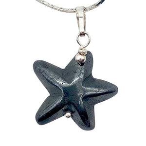 Hematite Starfish Pendant Necklace | Semi Precious Stone | Silver Pendant |