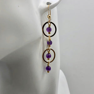 Amethyst 14K Gold Filled Exotic Drop Earrings | Purple/Gold | 2 1/4" Long |