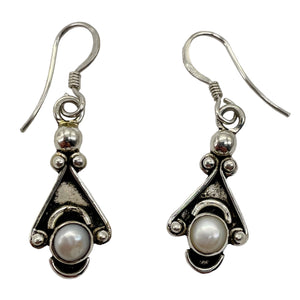 Fresh Water Pearl Sterling Silver Drop Earrings | 1 1/4" Long | White | 1 Pair |