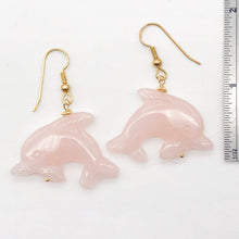 Load image into Gallery viewer, Rose Quartz 14K Gold Filled Dolphin Drop/Dangle Earrings| 1 1/2" Long | Pink |

