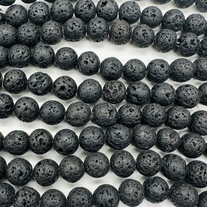Lava Natural Round Bead Strand | 15.5" Long | Black | 32 Beads |