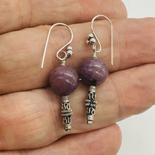Load image into Gallery viewer, Natural Purple Lepidolite Sterling Silver Dangle Earrings 1.5" Handmade
