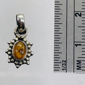 Amber Sterling Silver Bezel Set Pendant | 1/2" Long | Amber | 1 Pendant |