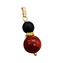Load image into Gallery viewer, Black Stone Africa Round Bead and Coral 14K Gold Filled Pendant | Black Matte |
