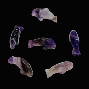 Jumping 2 Carved Amethyst Dolphin Beads | 25x11x8mm | Purple