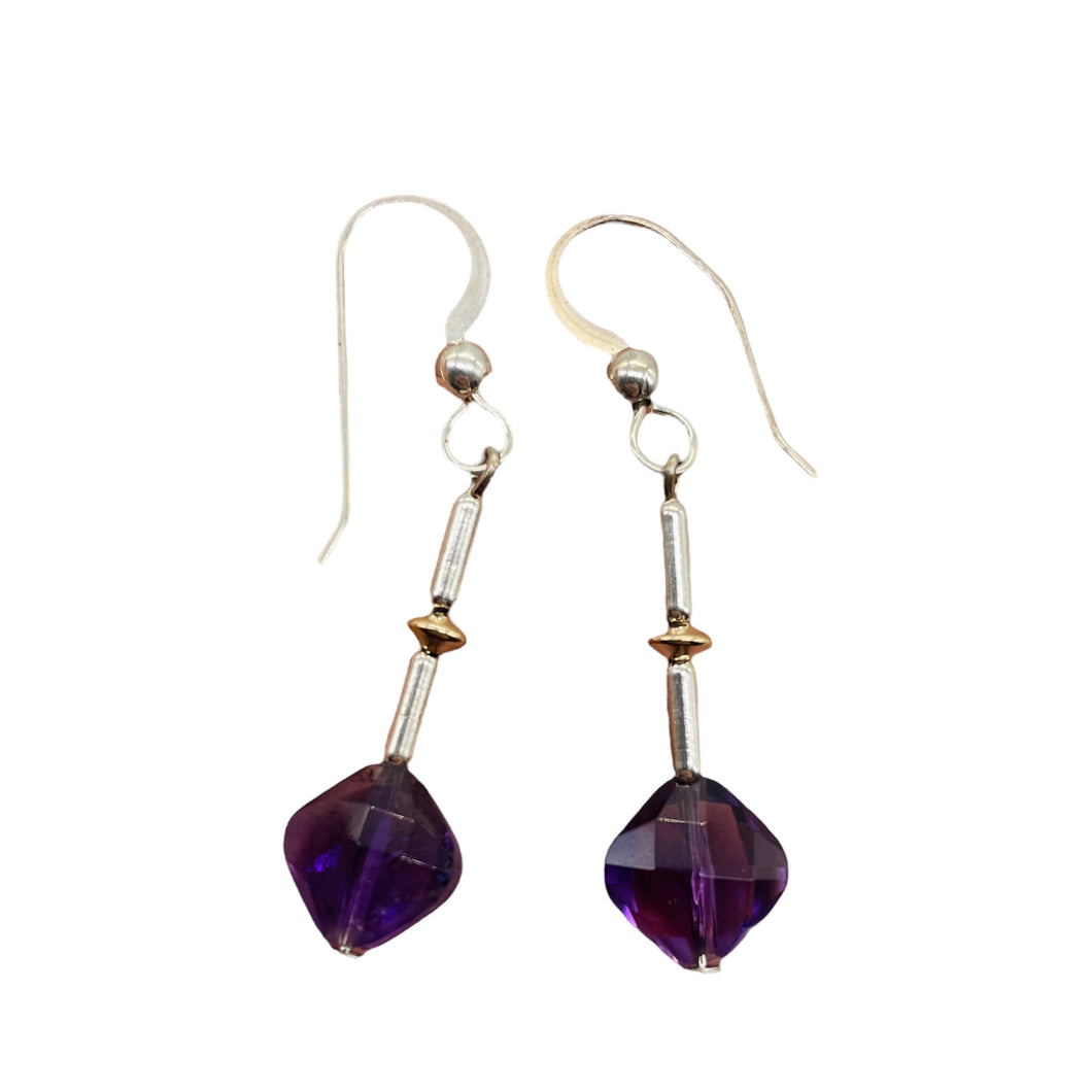 Lilac Faceted Amethyst Sterling Silver Dangle Earrings | 1 1/4