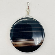Load image into Gallery viewer, Sardonyx Agate 40mm Coin Sterling Silver Pendant | Black | 2&quot; Long |
