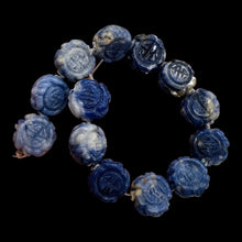 Load image into Gallery viewer, Sodalite Carved Chinese Symbol Coin Beads | 15x8mm| Blue, White| 13 Half Strand|
