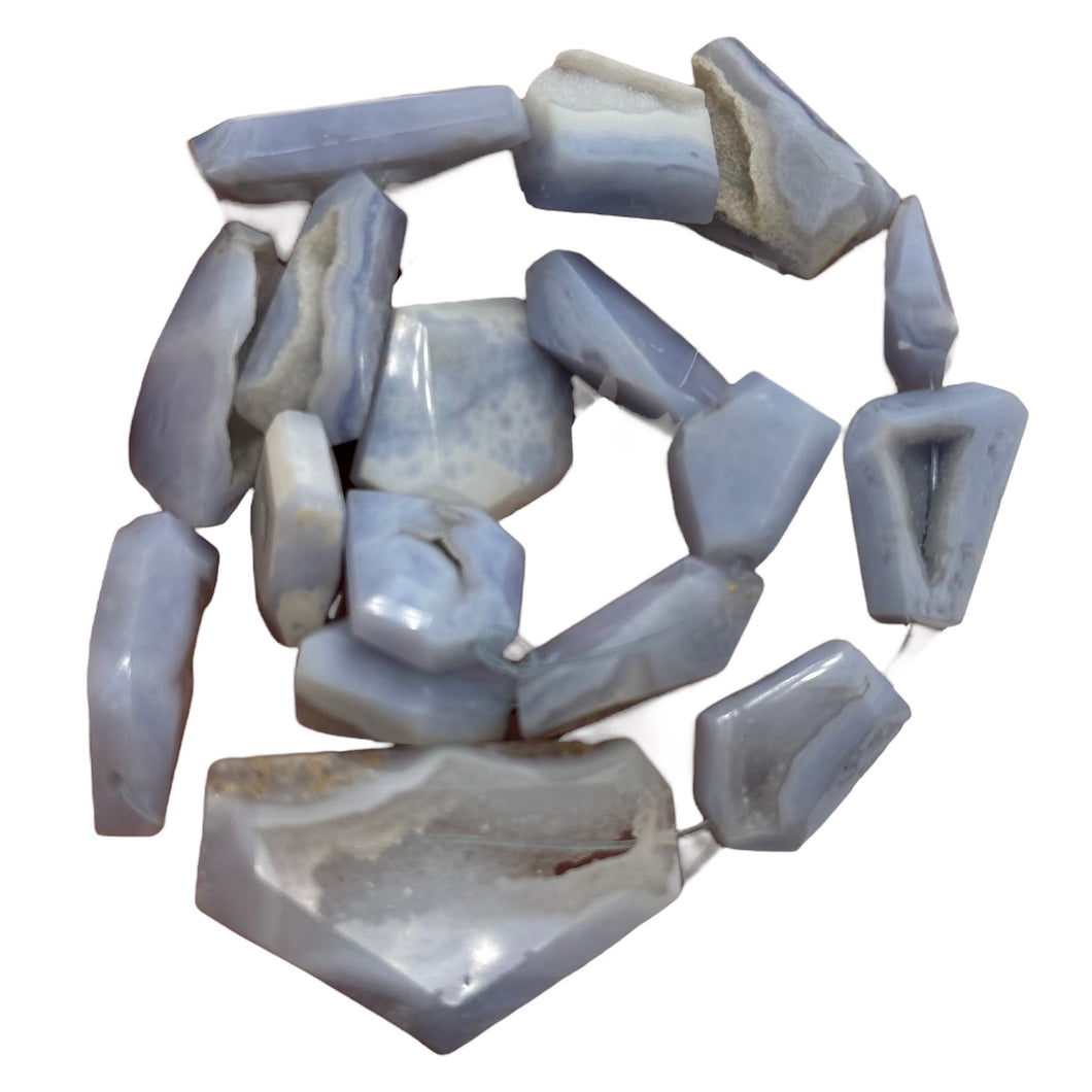 Drusy Blue Chalcedony 100g Quadrilateral Strand| 40x25 to 22x18mm | Blue, White