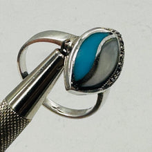 Load image into Gallery viewer, Turquoise Mother of Pearl Marcasite Sterling Silver Ring | Blue, White, Silver |

