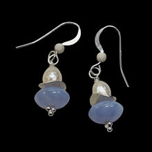 Load image into Gallery viewer, Blue Chalcedony Faceted Pearl Designer Earrings | 1 1/4&quot; Long | Blue, White |
