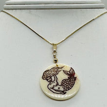 Load image into Gallery viewer, Lovely Scrimshawed Swimming Mermaid 14kgf Pendant | Red, Cream | 1 1/2&quot; Long |
