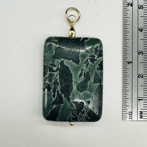 Tsunami Stone 14K Gold Filled Rectangle Pendant | 35x25x7.5mm | Green White | 1
