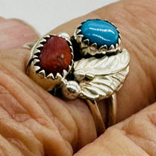 Load image into Gallery viewer, Turquoise and Coral Native Design Sterling Silver Ring | 7 | Blue, Red, Silver |
