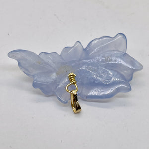 Hand Carved Natural Blue Chalcedony Flower and 14Kgf Pendant | 1" Long |