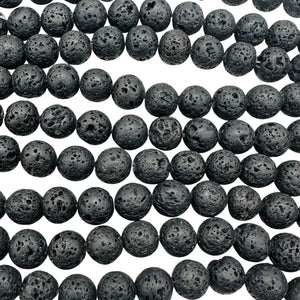 Lava Natural Round Bead Strand | 15.5" Long | Black | 32 Beads |