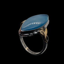 Load image into Gallery viewer, Clear Briolette Agate Sterling Silver 14K Gold Ring | Size 5 | Blue | 1 Ring |
