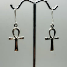 Load image into Gallery viewer, Ankh Sterling Silver Dangle Earrings | 1 1/2&quot; Long | Silver | Pair Earrings |
