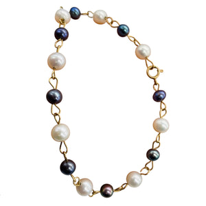 Peacock/Cream Fresh Water Pearl 14Kgf Bracelet 400005