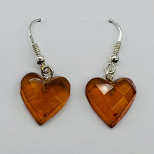 Load image into Gallery viewer, Amber Heart Dangle Sterling Silver Earrings | 1&quot; Long | Amber | 1 Pair Earrings|
