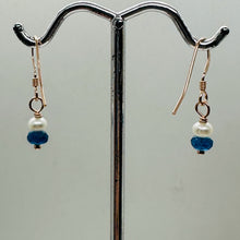 Load image into Gallery viewer, Dazzle Blue Apatite and Fresh Water Pearl Rose Filled Gold Earrings | 1" Long |
