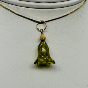 Jade Lily Flower 14K Yellow Gold Filled Pendant | Green | 1" Long |